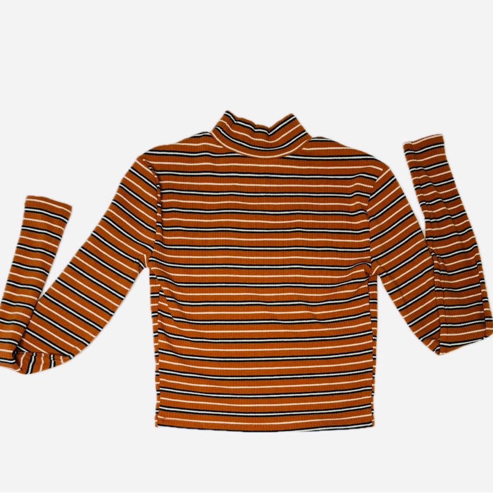 Arizona Jean Co Orange Ribbed Striped Crop Mock Turtleneck Sweater Size Small - Picture 2 of 9